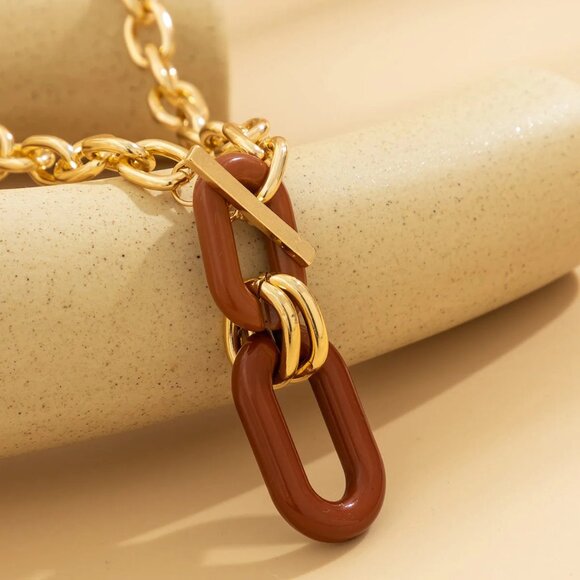 Geometric Layered Toggle Clasp Double Zero Shaped Pendant Choker Necklace - Picture 4 of 8